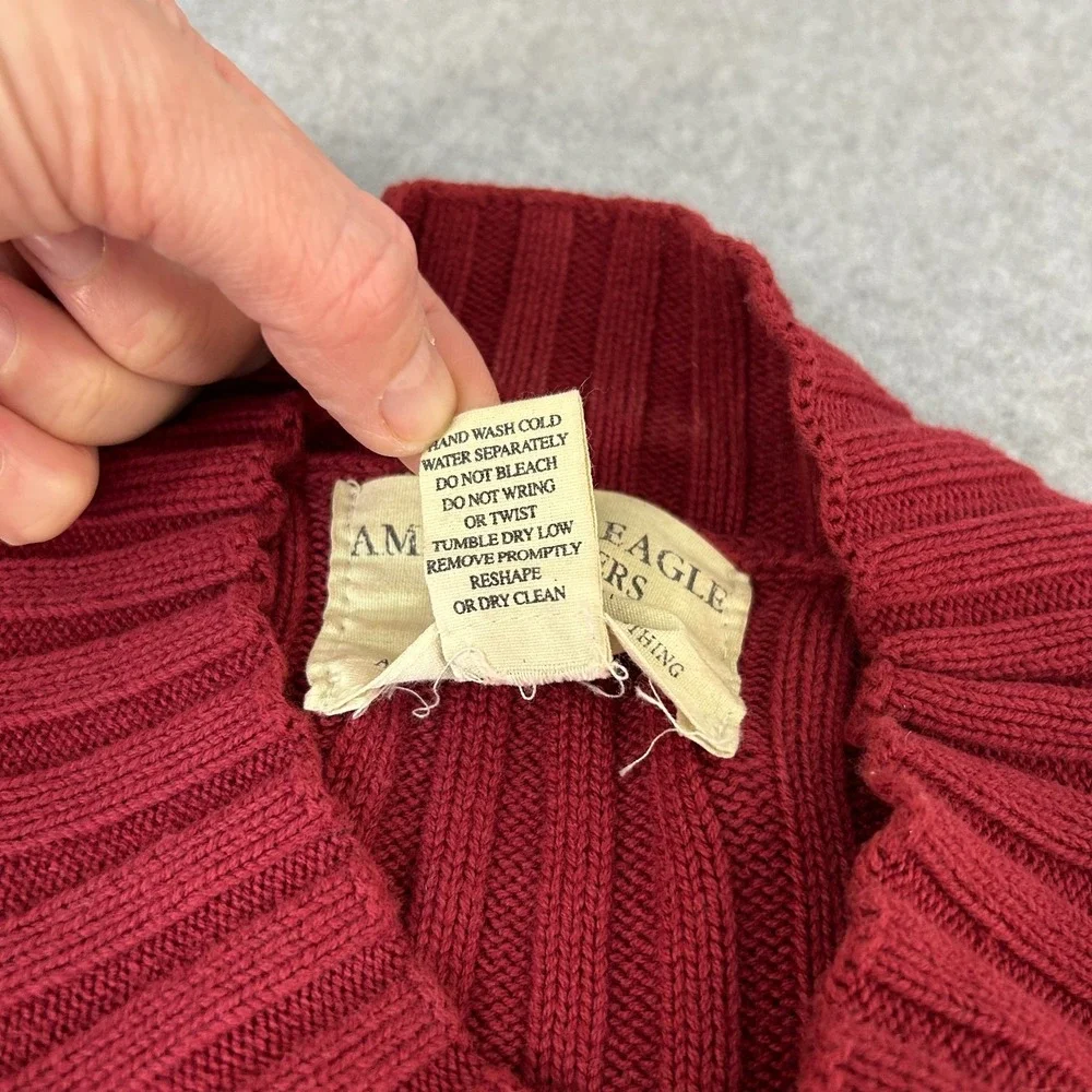 American Eagle Y2K Cotton Mockneck Elbow Patch Ribbed Sweater Brick Red Mens XL